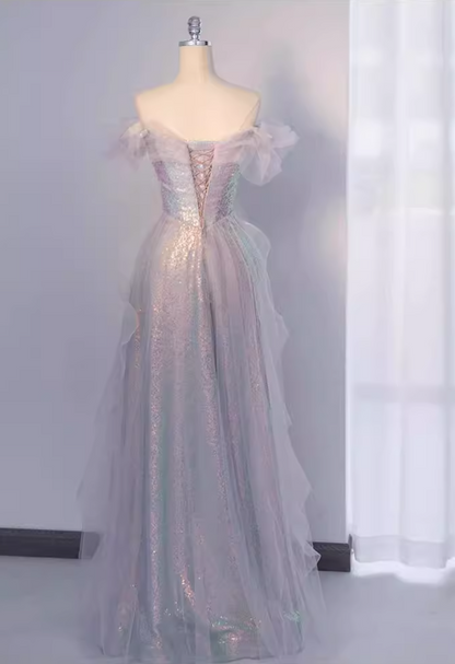 Elegant Iridescent Lavender Off-the-Shoulder Sweet 15 Quinceanera Ball Gown TP5667