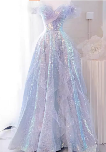 Elegant Iridescent Lavender Off-the-Shoulder Sweet 15 Quinceanera Ball Gown TP5667