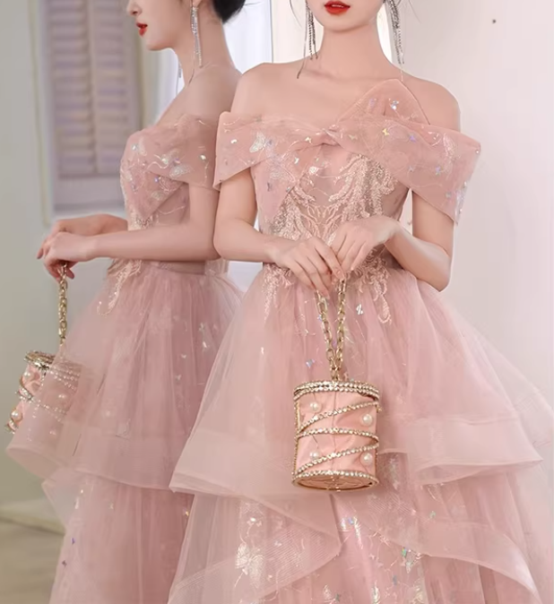 Romantic Pink Off-the-Shoulder Iridescent Butterfly Sweet 15 Quinceanera Ball Gown TP5669