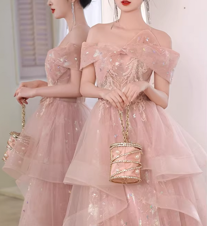 Romantic Pink Off-the-Shoulder Iridescent Butterfly Sweet 15 Quinceanera Ball Gown TP5669