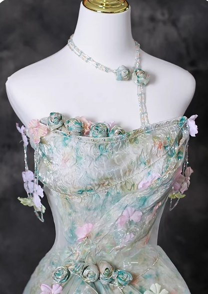 Romantic Floral Strapless 3D Flower Appliqués Sweet 15 Quinceanera Ball Gown TP5673