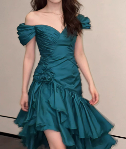 Vintage Teal 3D Floral Off-the-Shoulder Homecoming Dress Party Dress TP5683