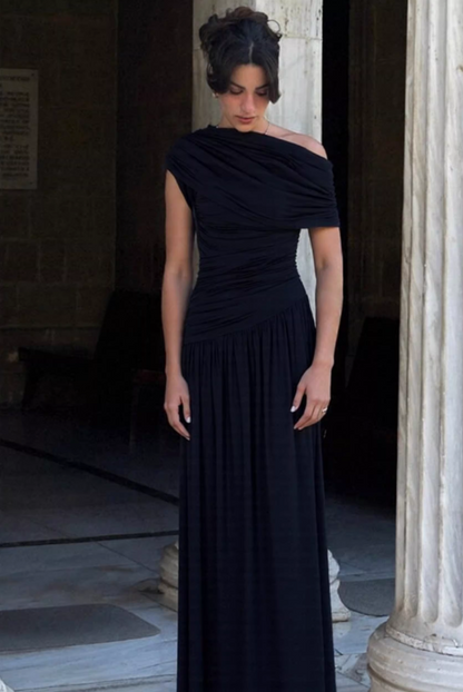 Vintage One-Shoulder Ruched Chiffon Evening Dress TP5716