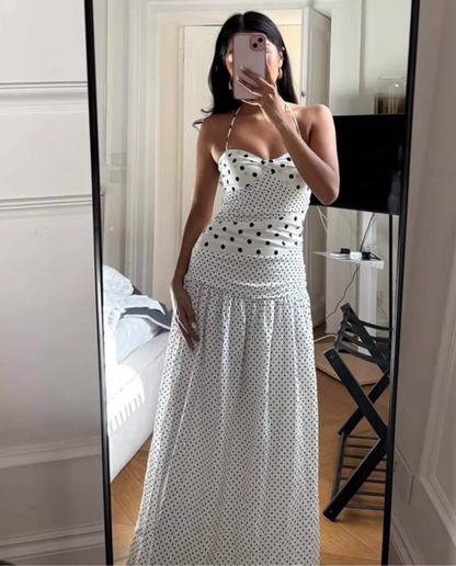 Vintage Polka Dot Halter-Neck A-Line Evening Dress TP5720