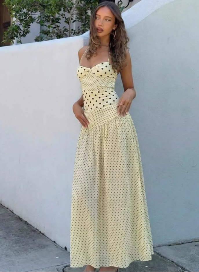 Vintage Polka Dot Halter-Neck A-Line Evening Dress TP5720