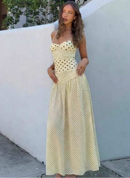 Vintage Polka Dot Halter-Neck A-Line Evening Dress TP5720
