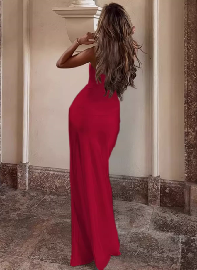 Elegant Burgundy Strapless Ruched Sheath Evening Gown TP5722