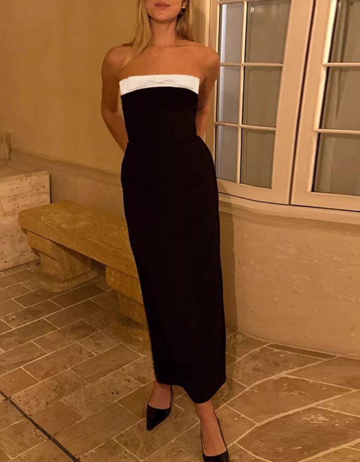 Elegant Black Strapless Sheath Evening Gown TP5723
