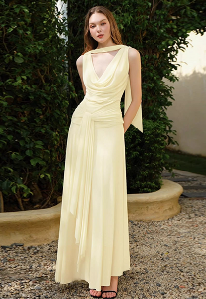 Elegant Draped Cowl Neck Sleeveless Evening Gown TP5725