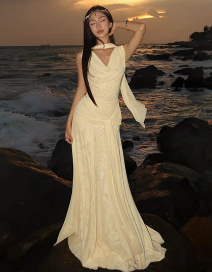 Elegant Draped Cowl Neck Sleeveless Evening Gown TP5725