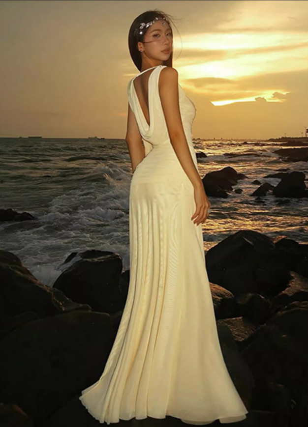 Elegant Draped Cowl Neck Sleeveless Evening Gown TP5725