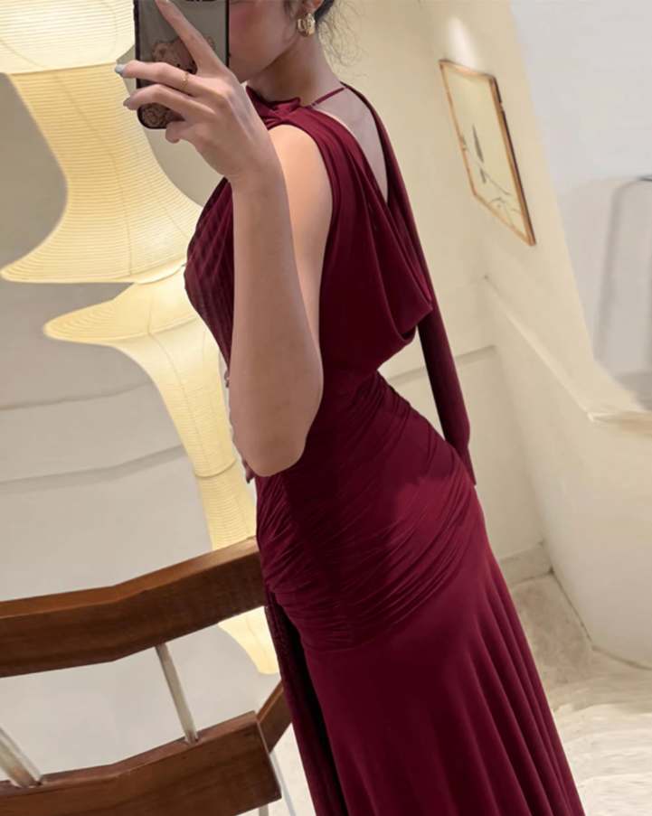 Elegant Draped Cowl Neck Sleeveless Evening Gown TP5725