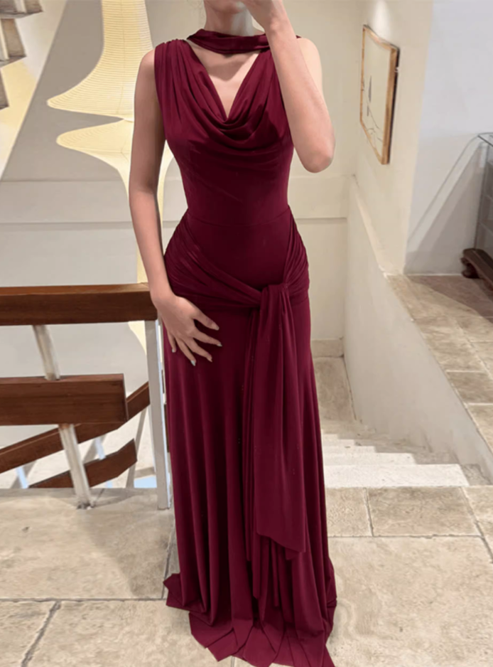 Elegant Draped Cowl Neck Sleeveless Evening Gown TP5725