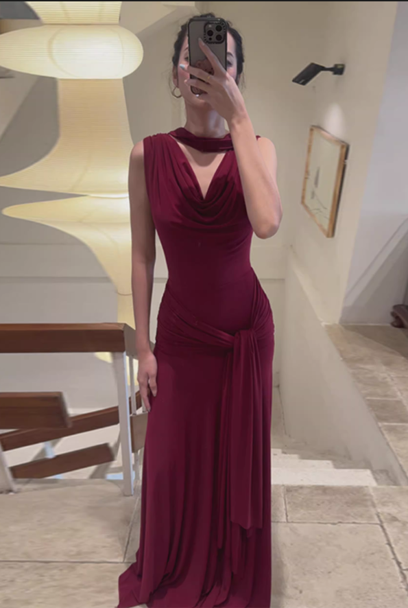 Elegant Draped Cowl Neck Sleeveless Evening Gown TP5725