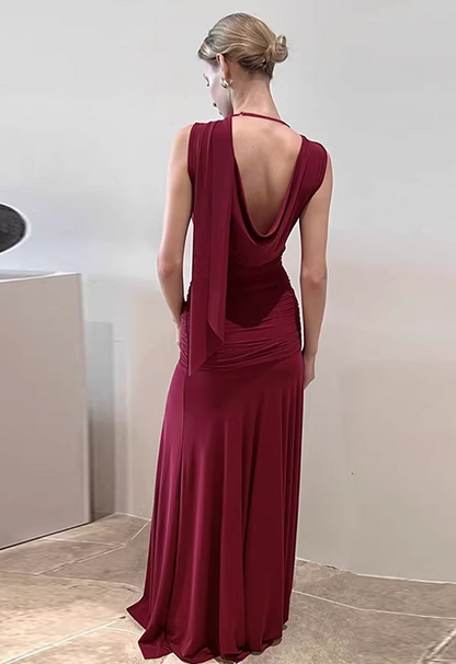 Elegant Draped Cowl Neck Sleeveless Evening Gown TP5725