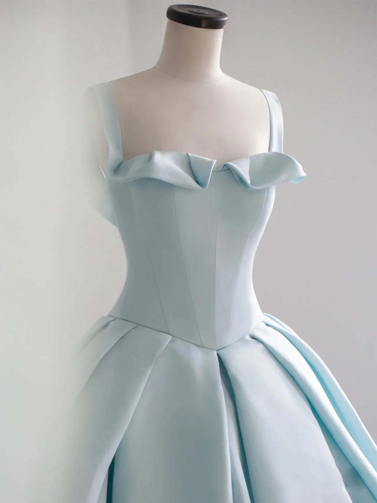 Blue satin long prom dress, blue sweet 16 dress gh984