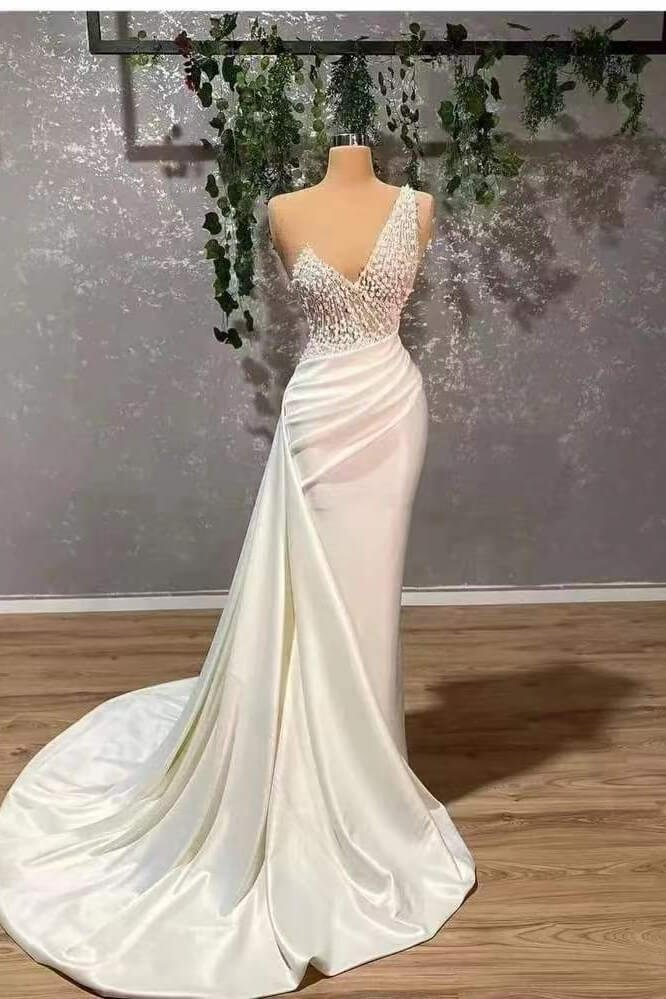 Ivory One-Shoulder Applique Elegant Prom Dress Mermaid With Ruffles  gh2057