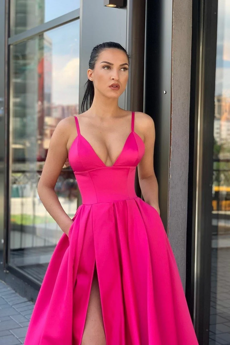 Satin Long Prom Dresses with Wide Waistband gh2332