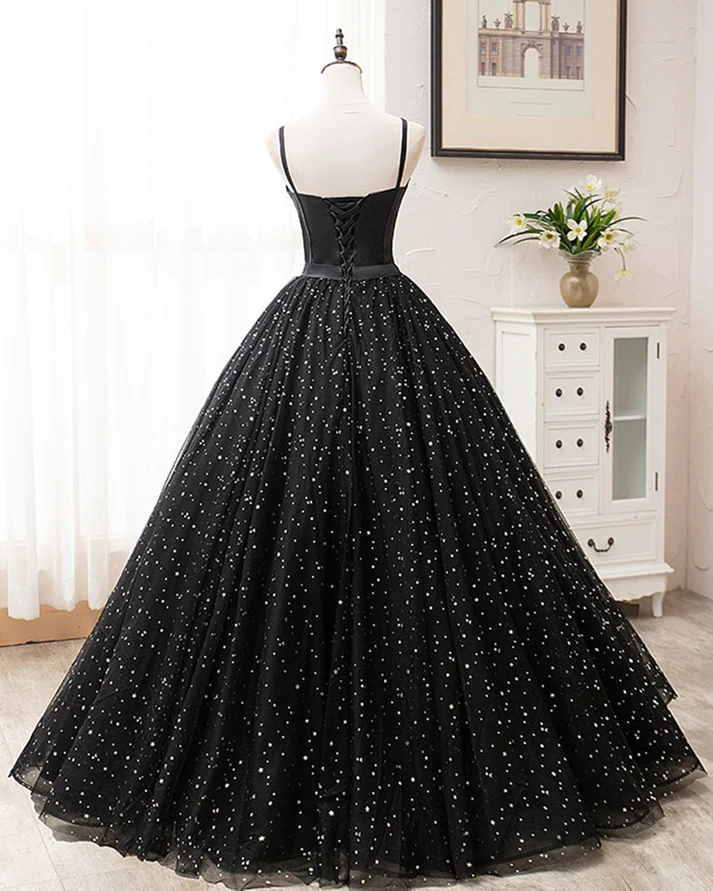 Black Tulle Satin Sweetheart Neck Long Prom Dress, Evening Dress  gh2236