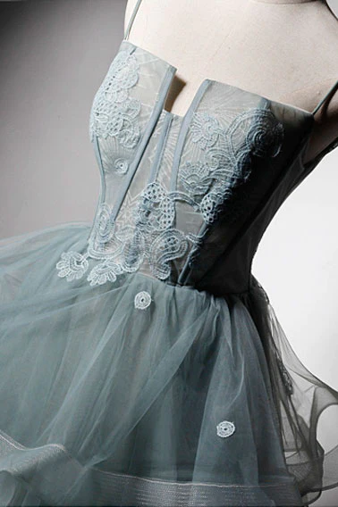 GREEN TULLE LACE LONG PROM DRESS, GREEN EVENING DRESS   gh2300