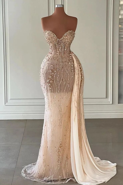 Gorgeous Sweetheart Mermaid Tulle Evening Dress With Rhinstone Sequins gh2725