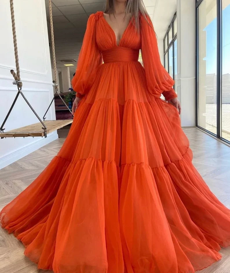 Customizable Long Puff Sleeve Party Dress gh2151