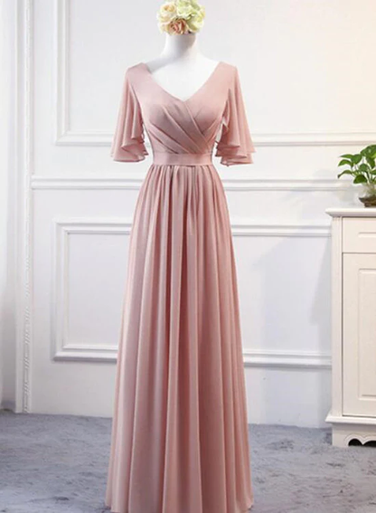 Pink Chiffon Bridesmaid Dresses Long Formal Gowns Pink Party Dresses