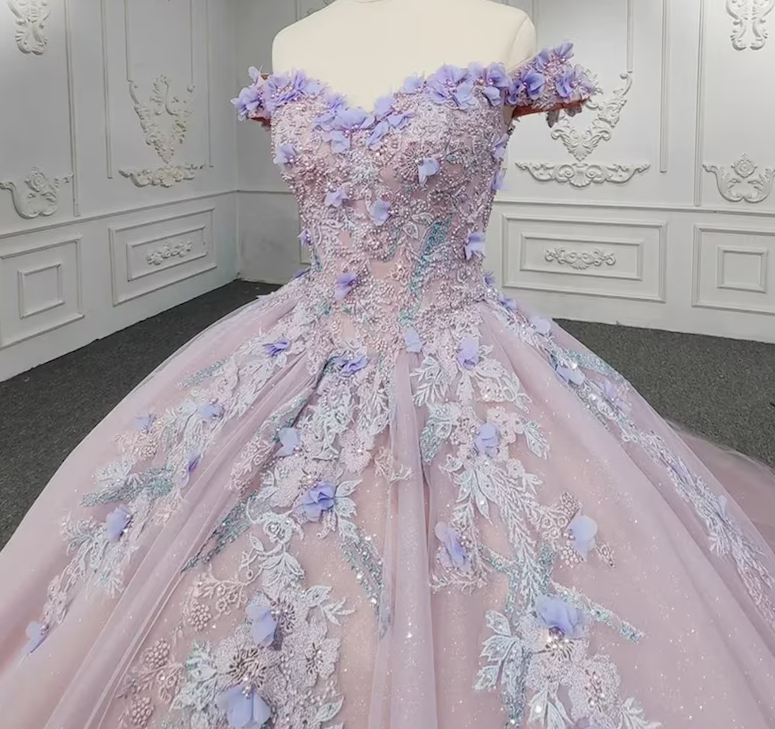 Sweetheart Off The Shoulder Beaded Floral Appliqué Quinceañera Ball Gown