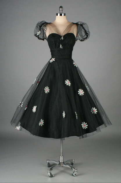 1950S Vintage Ball Gown Homecoming Dresses Crew Neck Black Mini Short Cocktail Dress Party Gowns Prom Dress
