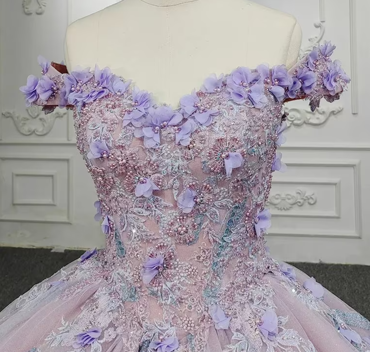 Sweetheart Off The Shoulder Beaded Floral Appliqué Quinceañera Ball Gown