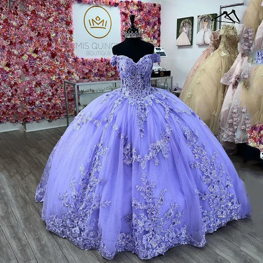 Ball Gown Quinceanera Dresses Beaded Appliques Lace Off Shoulder Tulle Sweet 15 16 Dress XV Prom Party Dress
