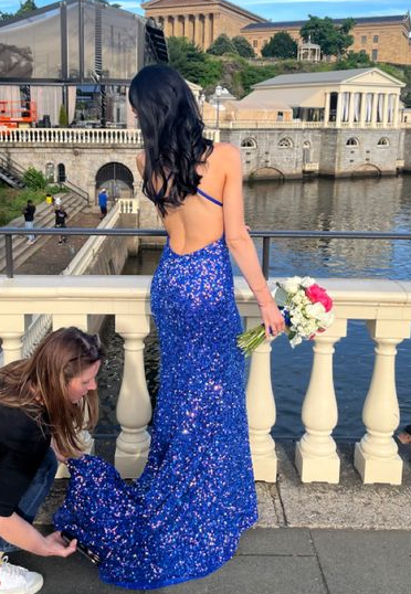 Royal Blue Sequin Mermaid Prom Dresses Evening Party Formal Gowns