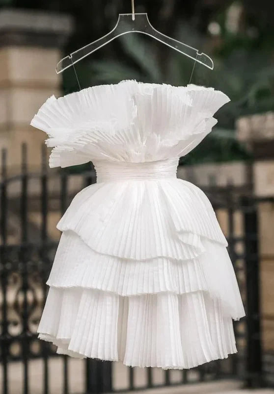 New Style White Strapless A-Line Short Tiered Party Dress Cocktail Dress Homecoming Dress TP4376