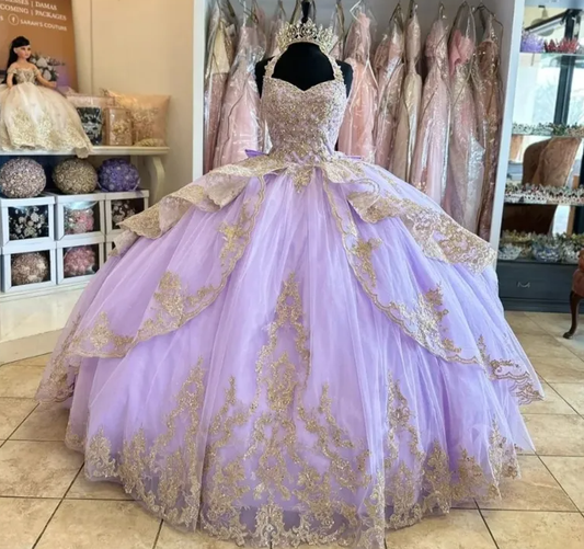 Lavender Sweet 16 Quinceanera Dress Appliques Lace Beads Princess Party Gown Vestidos De 15 Años