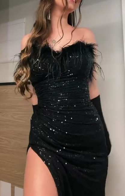Black Sparkle Sequins Prom Dresses Formal Evening Gowns