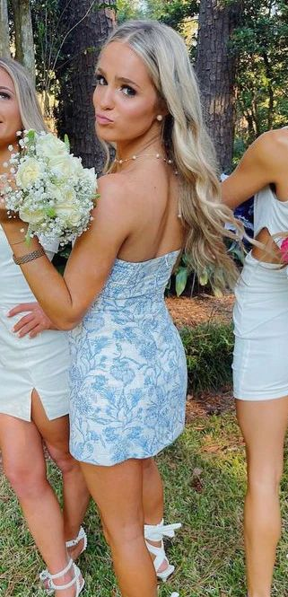 Blue floral elegant cute short bodycon homecoming dress prom dress party dress gh2866