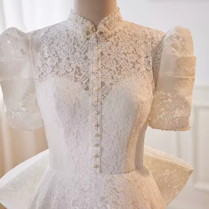Vintage Ball Gown White Lace Long Wedding Dresses B129
