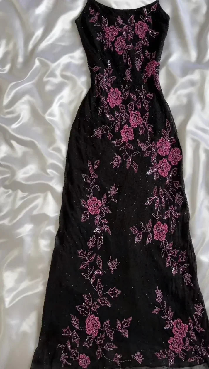 Retro Floral Exquisite Embroidered Spaghetti Strap A-Line Prom Dress Party Dress Evening Dress TP4511