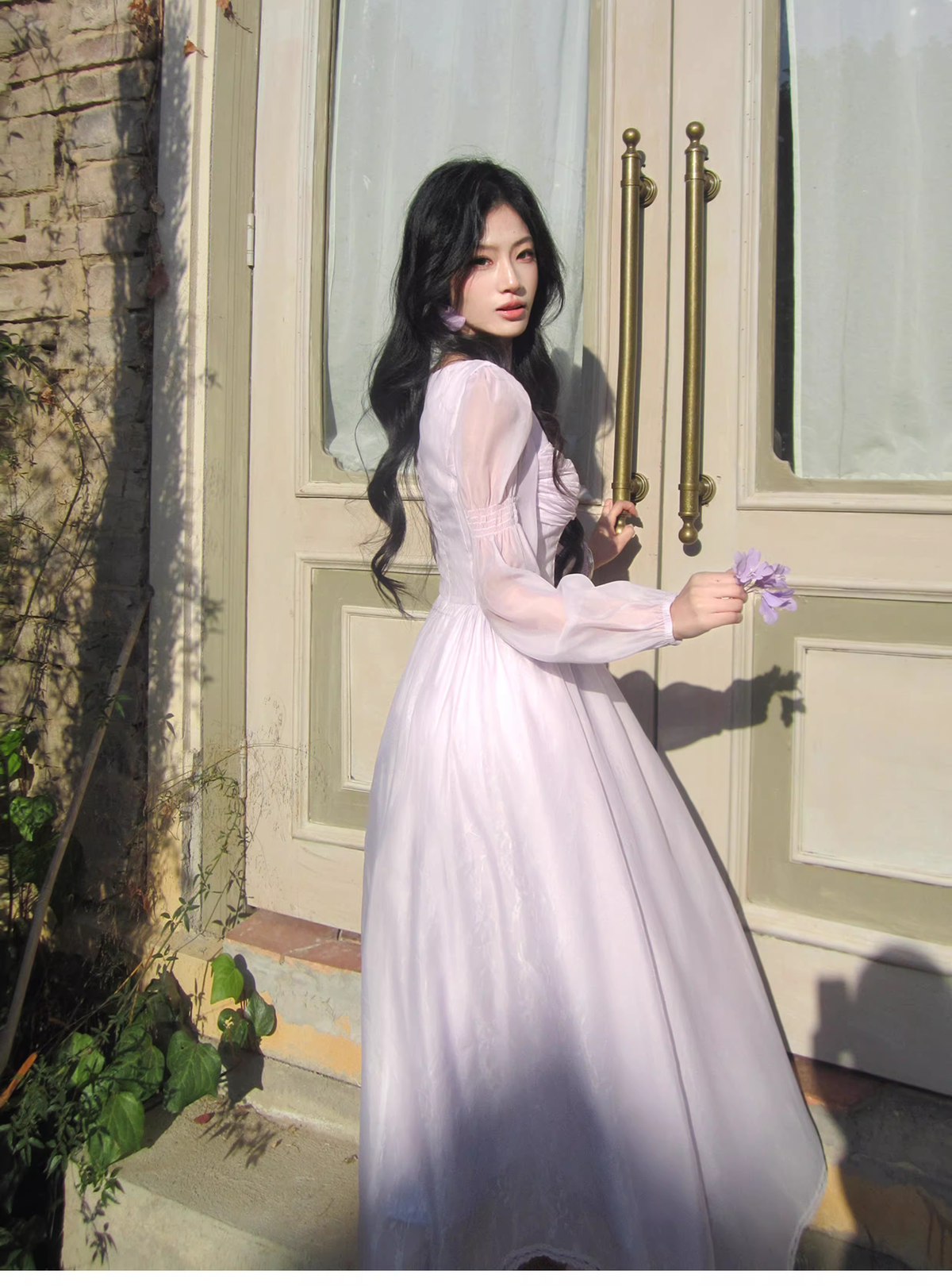 Sweet Lavender Tulle Lace A Line Long Party Dress Birthday Prom Dresses SP1500