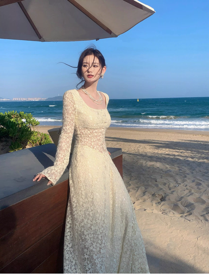 Charming Yellow Lace Mermaid Long Party Dress Birthday Prom Dress SP1976