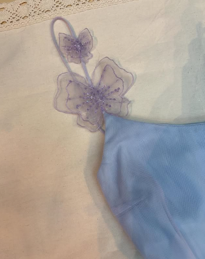 Lilac Tulle A Line Party Dress,Straps Homecoming Dress With Flowers Y8143