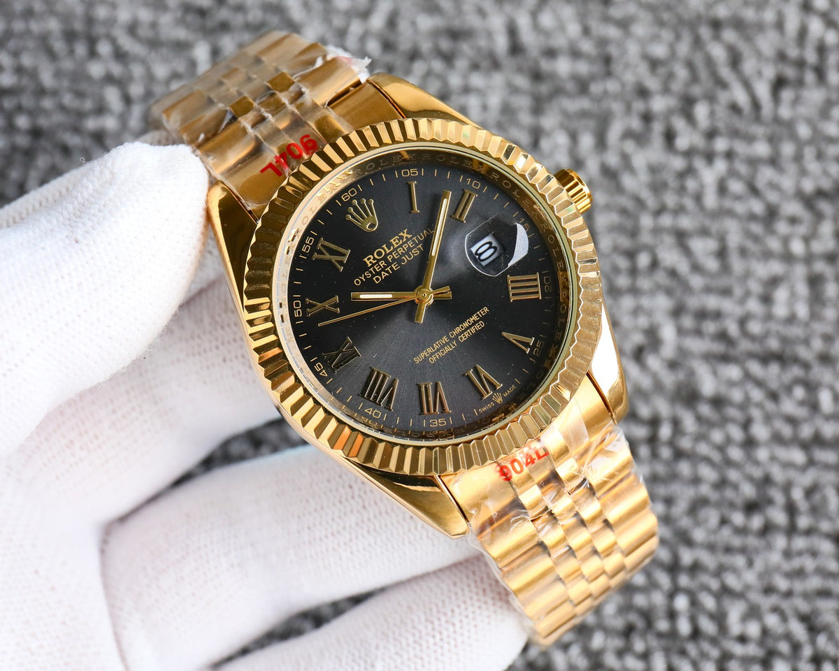 Rolex Datejust Roman Numeral Dial Gold In Black 41Mm