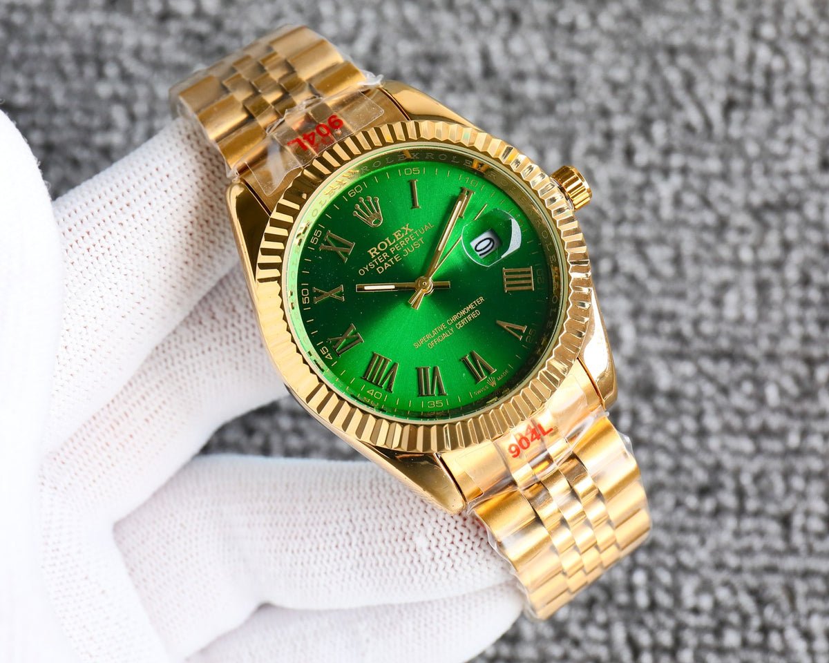Rolex Datejust Roman Numeral Dial Gold In Green 41Mm