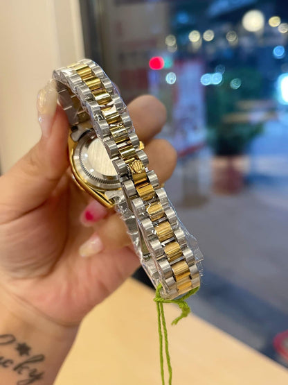 Rolex Datejust Diamond Dial Silver And Gold In Green 28Mm