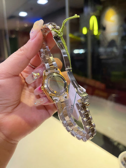 Rolex Datejust Diamond Dial Silver And Gold In Green 28Mm