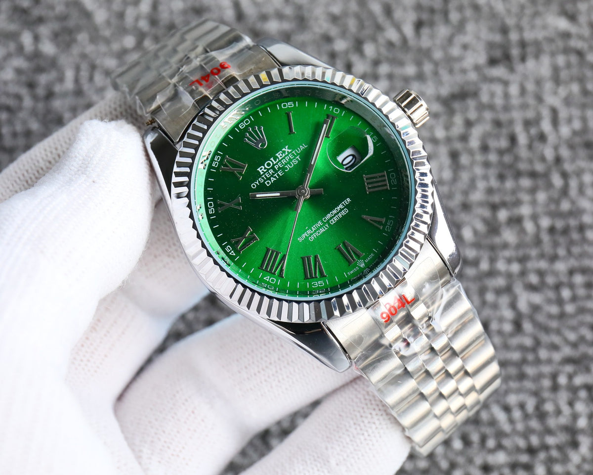 Rolex Datejust Roman Numeral Oystersteel And White Gold In Green 41Mm