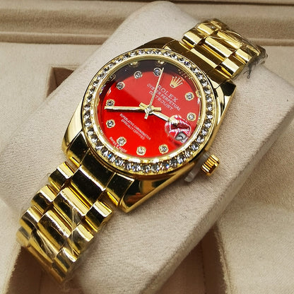 Rolex Lady Datejust Demi Red Dial And Gold 31Mm