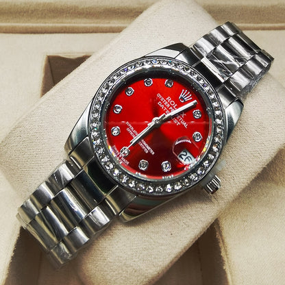 Rolex Lady Datejust Demi Red Dial And Silver 31Mm