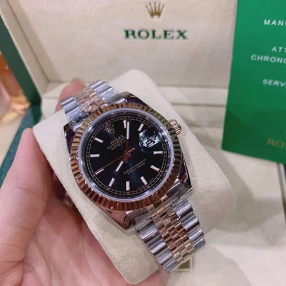 Rolex Oyster Perpetual Datejust Black Dial With Silver And Everose Gold Strap 36Mm