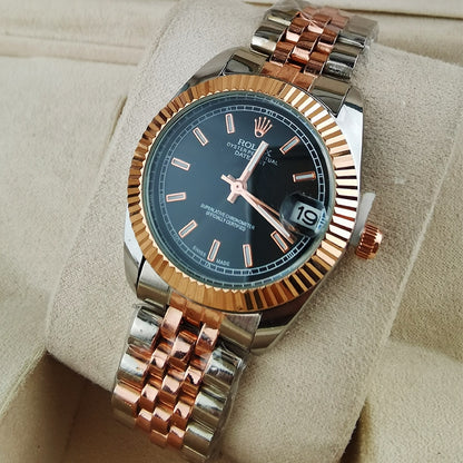Rolex Oyster Perpetual Datejust Black Dial With Silver And Everose Gold Strap 36Mm